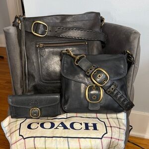 Coach Ink Leather Bag Set - Bleecker Lg Flap & Wallet with Thompson Duffle.